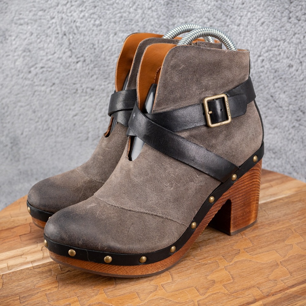 KORK-EASE RAZZOLI Ankle Boots Womens 6.5 Brown Studded distressed Clogs Chunky - Picture 3 of 6